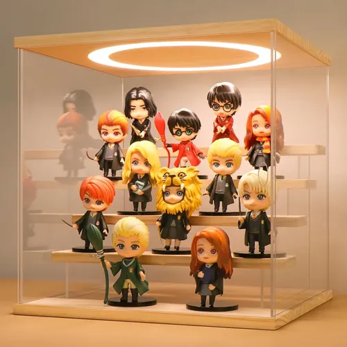 Vitrina Acrílica Con Luz LED De 45x45x45 Cm – Apilable, Con Puerta Frontal Y Base De Madera, Ideal Para Exhibir Figuras, Coleccionables Y Joyas