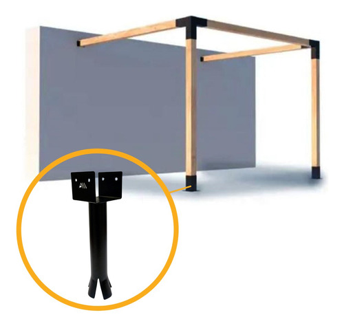 Kit Pergola 3x3 Apoyo Pared Base 4p Cementar Enterrar Alluss Negro