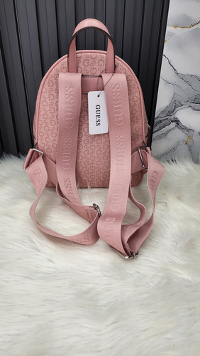 Backpack Guess Bb928730 Nueva 100 % Original Con Etiqueta Rosa Palo Estampado Níquel Rosa Pálido