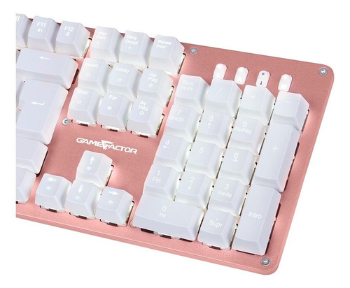 Imagen 4 de 4 de Teclado gamer Game Factor KBG400 QWERTY KRED Blue español España color rosa con luz blanca