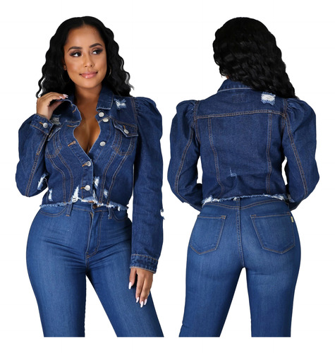 Chaqueta De Mezclilla Ajustada A La Moda Para Mujer