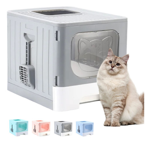 Arenero Para Gatos Caja De Arena Grande Con Bandeja Y Puerta Color Gris PK6010 Pet King