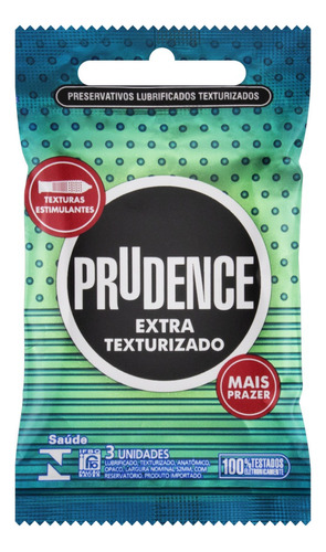 Preservativo Lubrificado Extra Texturizado Prudence Pacote 3 Unidades