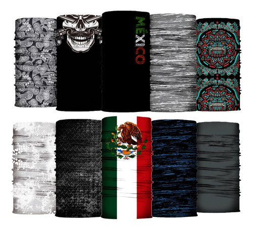 10 Pack Full - Bandana, Bufanda, Mascara Moto, Ciclismo, Sol Color Variedad De Paquetes Diseño De La Tela Mexico 2.0