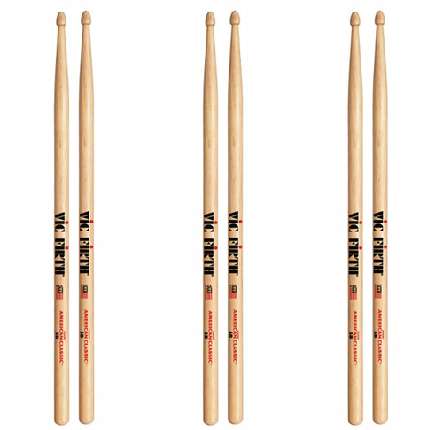 Vic Firth Kit 3 Baquetas American Classic 5b Ponta Mad