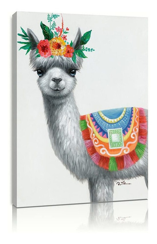 Llama Decor Canvas Wall Art: Llama With Flower Crown Po...