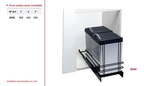 Imagen 2 de 6 de Cesto Residuos Fark 2000 Acero Inox.2x12 Corredera T/hailo