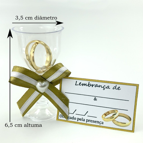 Lembrancinha Casamento Tacinhas Alianças Dourado C/ 100 Unid