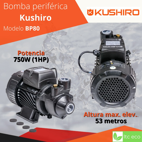 Imagen 4 de 10 de Bomba Periferica 1 Hp De Agua Kushiro Bp80 53 Metros