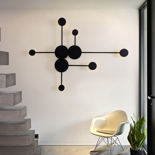 Lampara Aplique Pared Art 6 Luces Led 30w Negro Deco