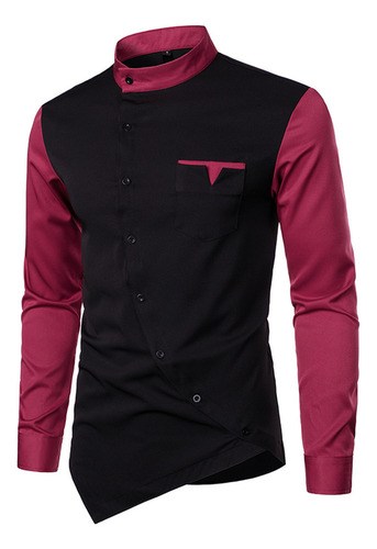 Playera Casual De Manga Larga Con Botones Y Cuello Alto Para