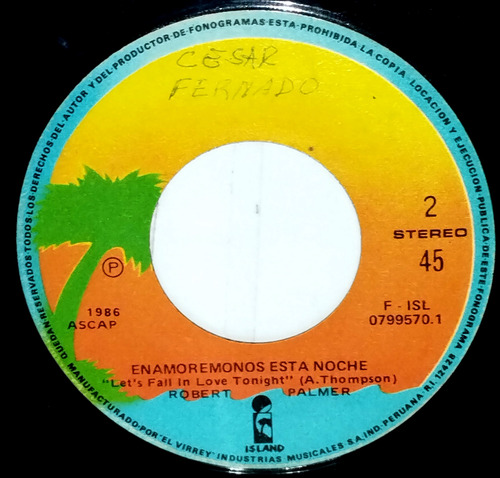 Single 45 Robert Palmer - Addicted To Love + Let´s Fall 1986 (Usado)