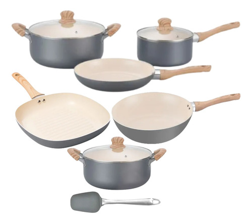 Set Hudson Original Olla Bif Wok Utensilio Crema Antiadheren