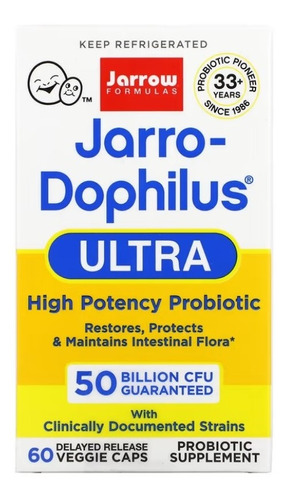 Jarro-dophilus Ultra Con Cepas Clínicamente Documentadas, 10 Cepas Probióticas, Resistente Al Ácido, 50 Billones De Bacterias Vivas Garantizadas, Restaura Y Protege La Flora Intestinal, 60 Cápsulas.