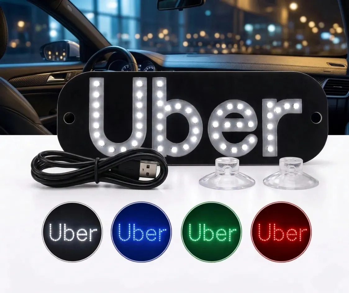 Placa Led Para Uber Ventosa Led Identificação Motorista Aplicativo Letreiro Luminoso Azul HIFEL