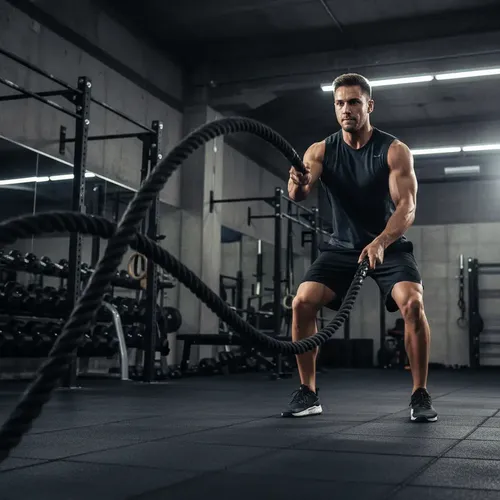 Spor salonunda battle rope antrenmanı