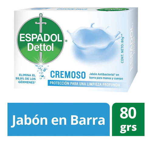 Espadol Dettol - Jabon Antibacterial Cremoso 1 X 80 Gr