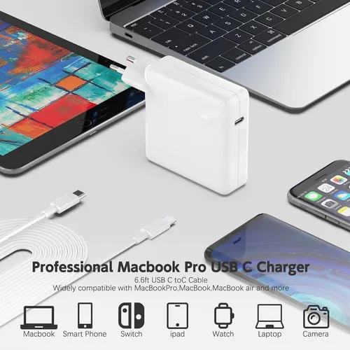 Cargador 96w Para Macbook Pro 13/15/16 Con Cable 2mts Usb C