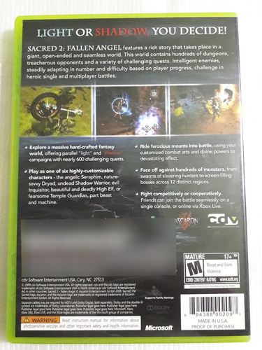 Sacred 2 Fallen Angel Xbox 360 Videojuego Fisico Original (Reacondicionado)