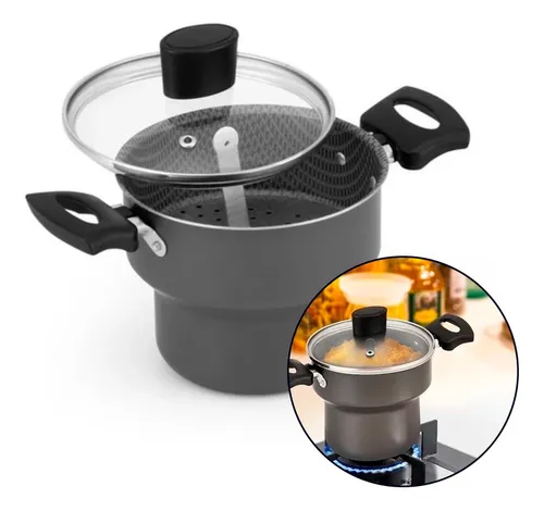 comprar Cuscuzeiro Antiaderente Alumínio Teflon Tampa Vidro 1,5l Cor Cinza