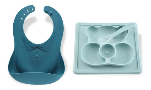 Kit De Plato Para Bebé Con Cuchara Y Babero Con Contenedor 