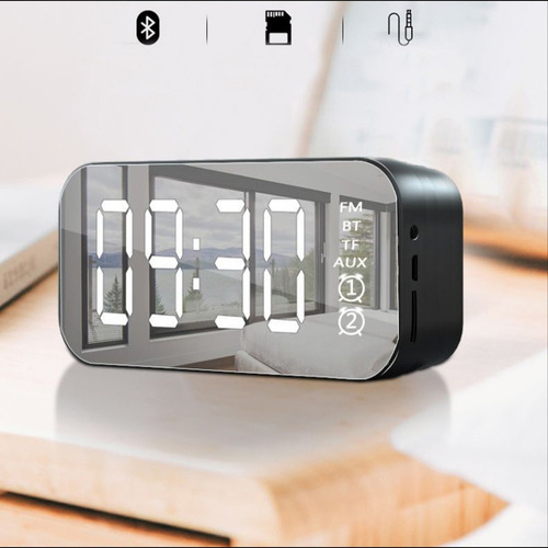 Imagen 2 de 10 de Reloj Radio Despertador Bluetooth Batería Alarma Micro Sd