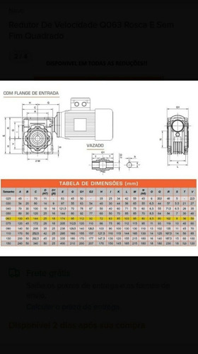 Motoredutor Q 063 Redução 1/80 + Motor 0,5cv Mono. 4polos