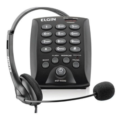 Telefone Headset Preto Base Discagem Fixo Hst6000 Elgin