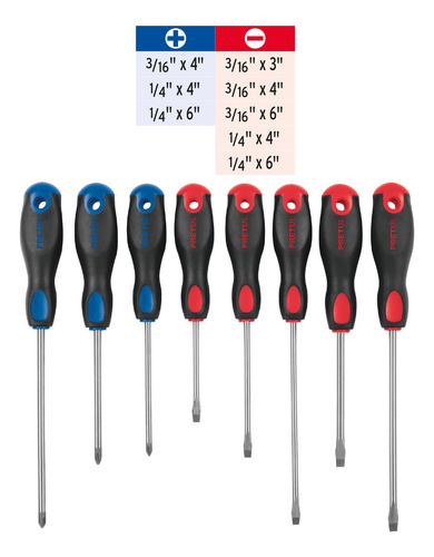 Juego De Desarmadores 8 Pzs Mango Confort Grip Pretul