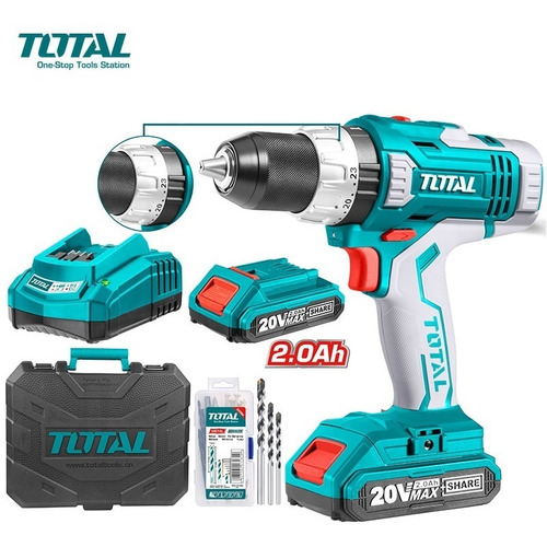 Imagen 2 de 5 de Taladro Atornillador A Bateria 20v Total Con Accesorios