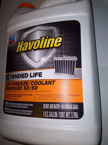 Refrigerante/antifreeze 50/50 Chevron-havoline 3,785 Lt. Usa Naranja