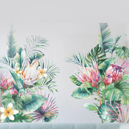 Calcomanías De Pared Con Hojas Y Flores, Pegatinas De Pared