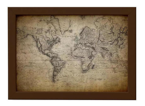 Marco vintage para mapa del Viejo Mundo, marco marrón, 22 x 32 cm