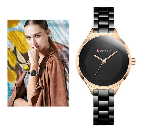 Curren Reloj Mujer Elegante Correa Metal Minimalista Negro