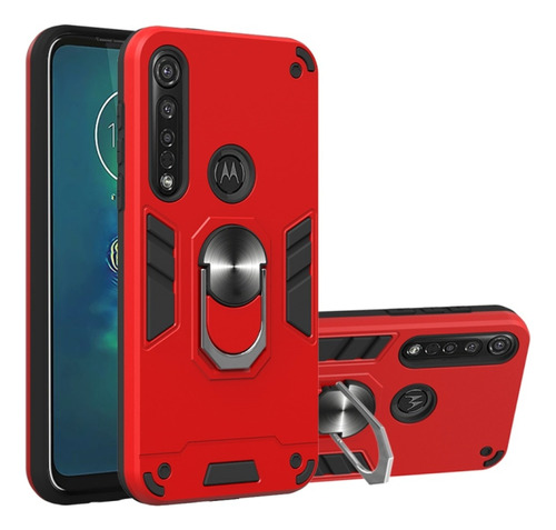 Funda Para Motorola Moto G8 Plus Con Anillo Metálico Rojo