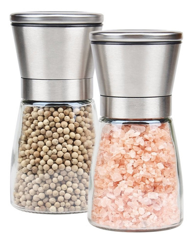 Kit 2 Moedores De Sal Grosso E Pimenta Do Reino Em Aço Inox