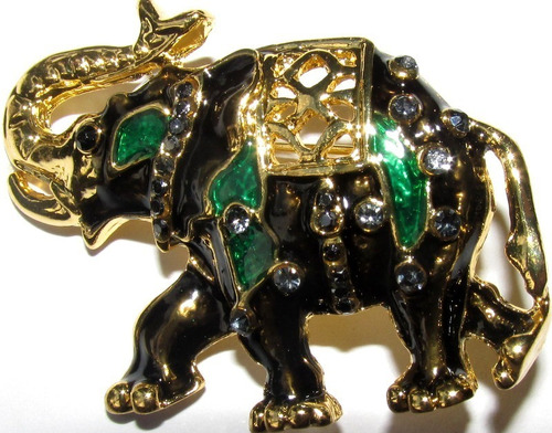 Prendedor Elefante Dorado Esmaltado Verde/negro/