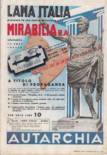 1938 Publicidad Italia Fascista Hojas De Afeitar Mirabilia