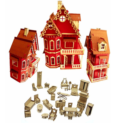 Imagem 1 de 1 de Casa Casinha Castelo Pintada Vermelha Polly Pocket + Móveis