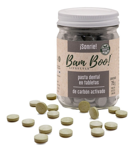 Imagen 1 de 6 de Frasco Pasta Dental Sólida Carbón Activado 75g Bam Boo!