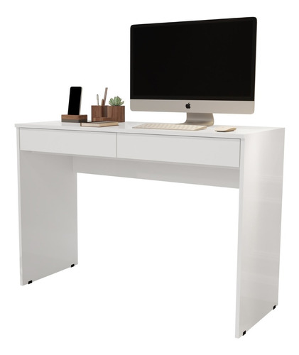 Mesa P Computador Escrivaninha Home Office 2 Gavetas- Branco