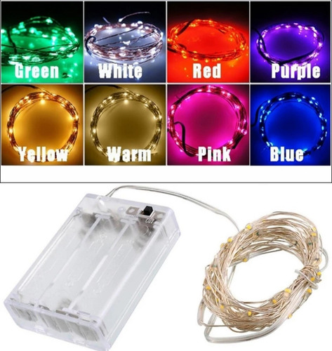 Alambre Micro 40 Led 2m Pilas Hilo Luz Hada Colores Supli