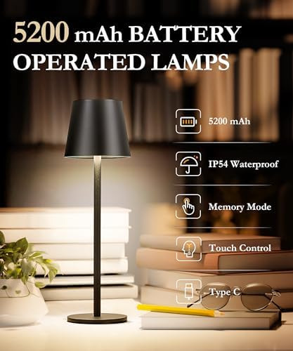 Paquete De 2 Lámparas De Mesa Inalámbricas, 5200 Mah Ip54, I