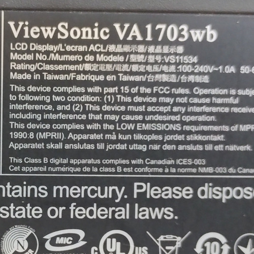 Placa Fuente 3bs015621ogp Monitor Viewsonic Va1703wb