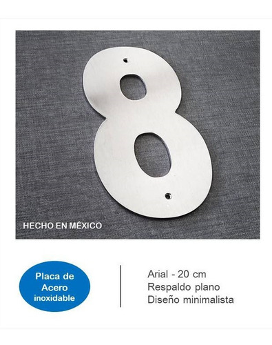 Números 20cm Planos Font Arial 3 Pack Stailess Steel Plateado
