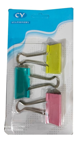 Pack De 3 Clip Binder Metalico Colores Mediano