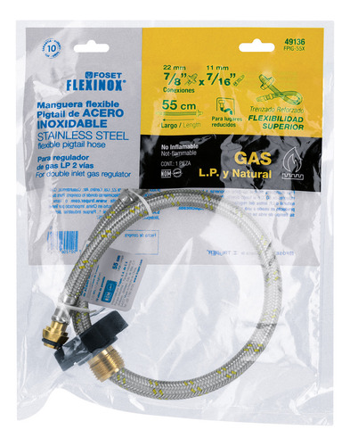 Manguera Pigtail Acero Inox 7/16inx7/8in 55cm Foset