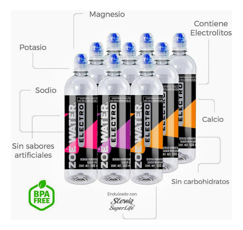 Zoe Electro Bebida Isotonica Sabores Surtidos 9pzs 500ml C/u
