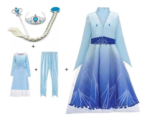 Fantasia Vestido Luxo Elsa Frozen C/cauda Longa + Acessórios