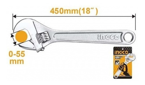 Llave Ajustable 450mm / 18 Ingco Hadw131182